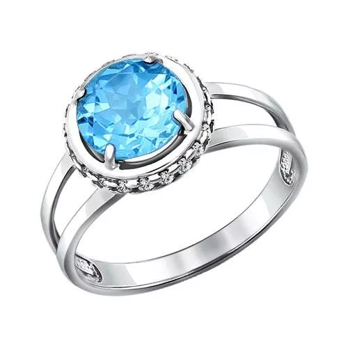 Кольцо из серебра с топазом и фианитами