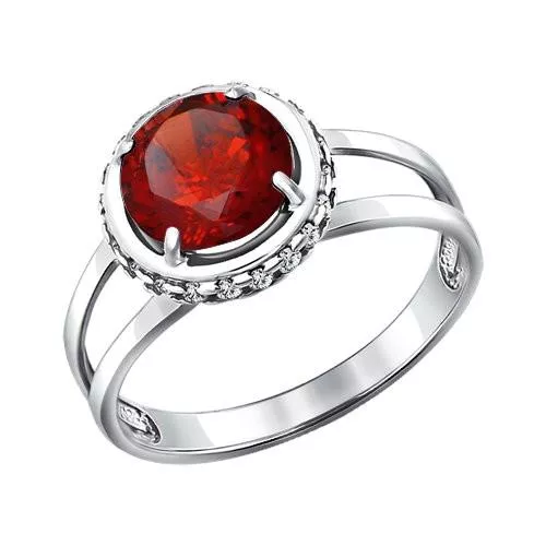 Кольцо из серебра с гранатом и фианитами