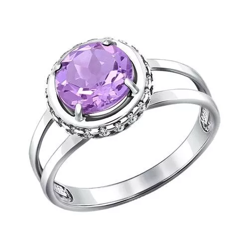 Кольцо из серебра с аметистом и фианитами