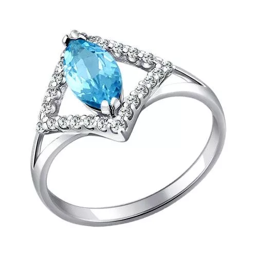 Кольцо из серебра с топазом и фианитами