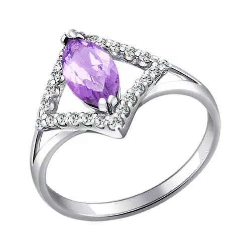 Кольцо из серебра с аметистом и фианитами