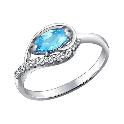 Кольцо из серебра с топазом и фианитами