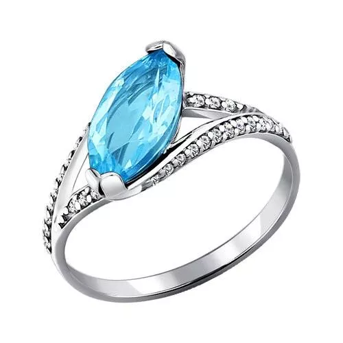 Кольцо из серебра с топазом и фианитами