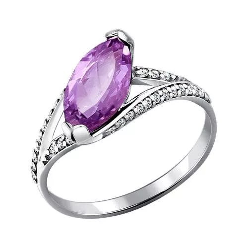 Кольцо из серебра с аметистом и фианитами