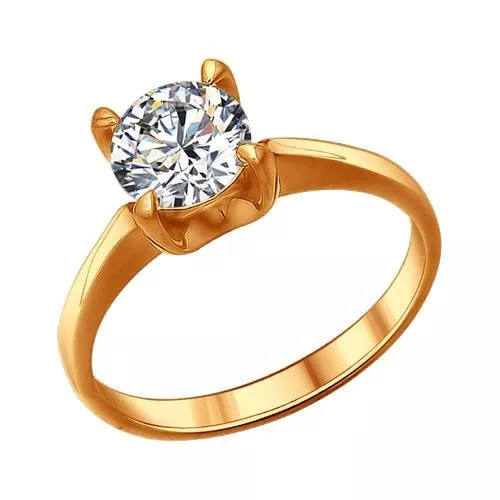 Помолвочное кольцо из золочёного серебра с фианитом