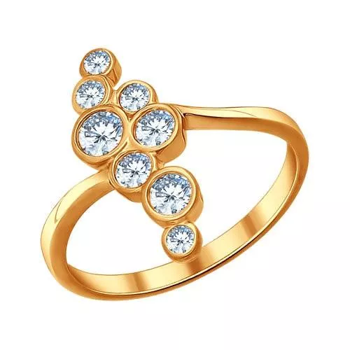 Кольцо «Зимняя Вишня» из золочёного серебра с фианитами