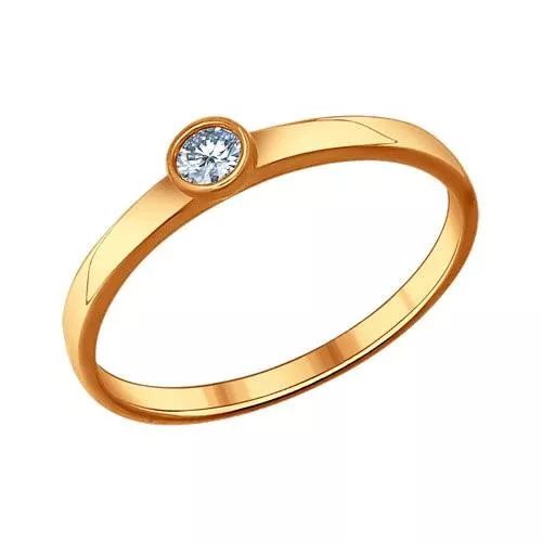 Помолвочное кольцо из золочёного серебра с фианитом