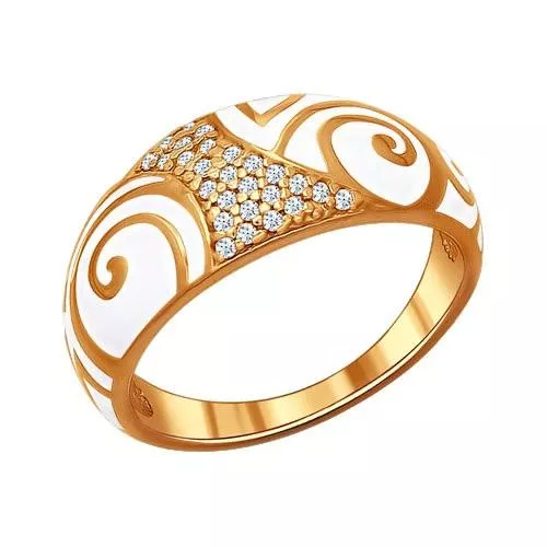 Кольцо из золочёного серебра с эмалью с фианитами