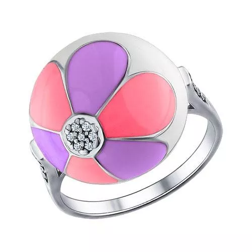 Кольцо из серебра с эмалью с фианитами