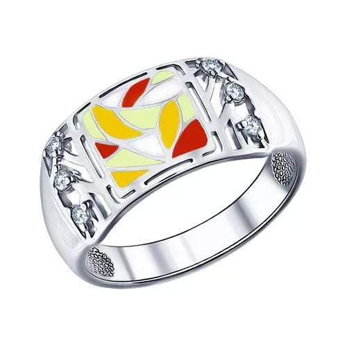 Кольцо из серебра с эмалью с фианитами