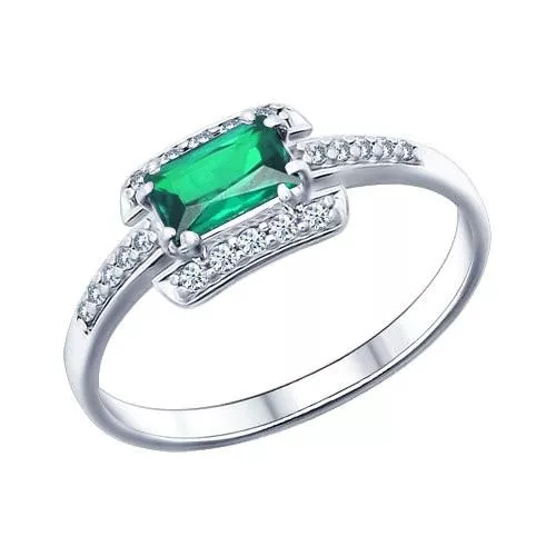 Кольцо из серебра с зелёным фианитом