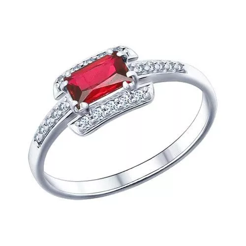 Кольцо из серебра с красным фианитом