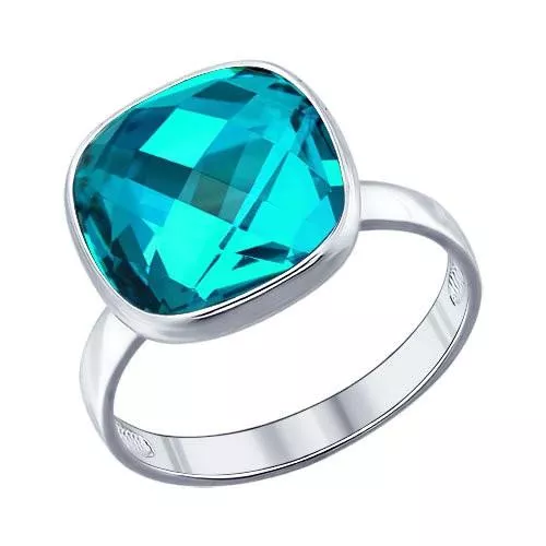 Кольцо из серебра с голубым кристаллом swarovski