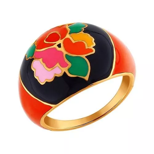 Золочёное кольцо с Хохломой