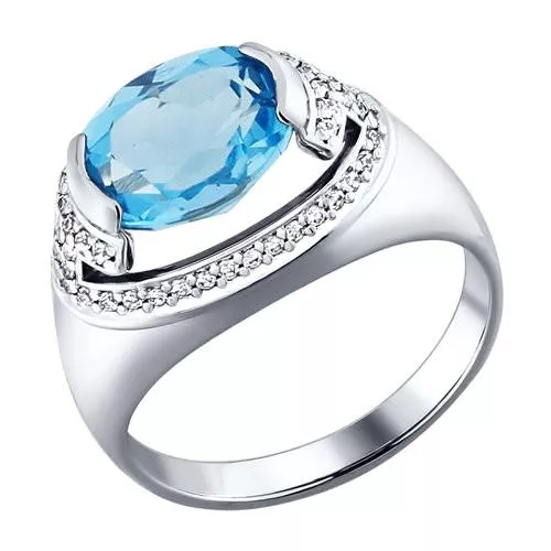 Кольцо из серебра с топазом и фианитами