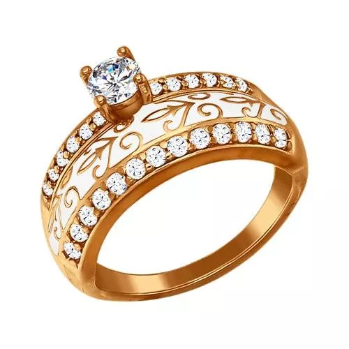 Кольцо из золочёного серебра с эмалью с фианитами