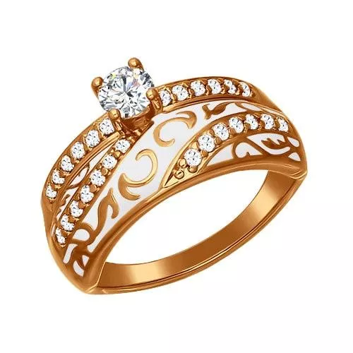 Кольцо из золочёного серебра с эмалью с фианитами