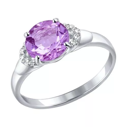 Кольцо из серебра с аметистом и фианитами