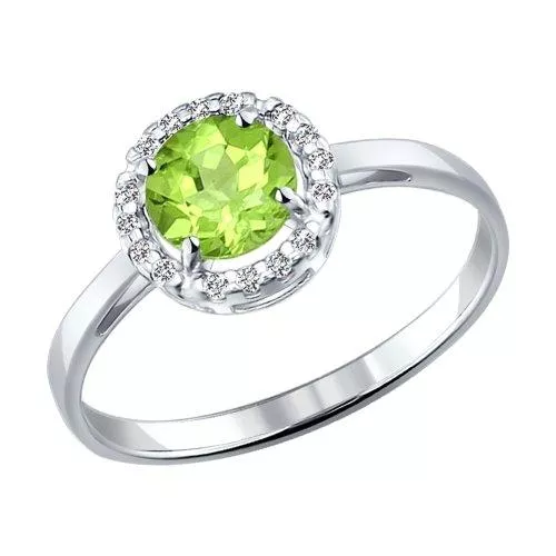 Кольцо из серебра с фианитами и хризолитом