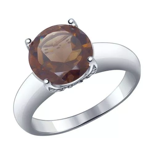 Кольцо из серебра с раухтопазом и фианитами