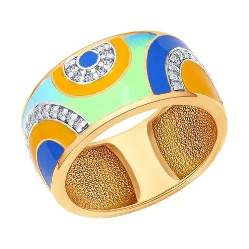 Кольцо из золочёного серебра с эмалью с фианитами