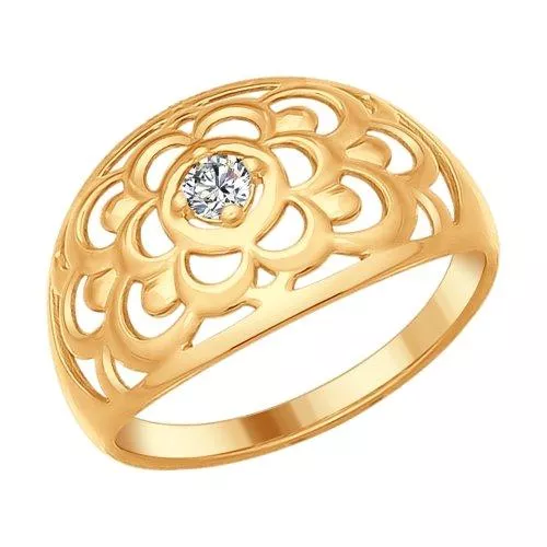 Кольцо из золочёного серебра с фианитом