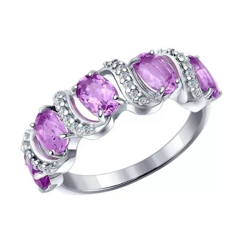 Кольцо из серебра с аметистами и фианитами