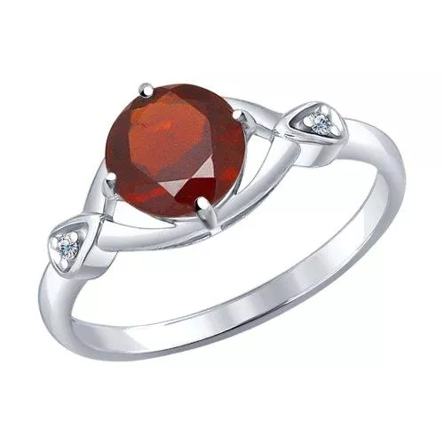 Кольцо из серебра с гранатом и фианитами