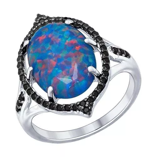 Кольцо из серебра с чёрными фианитами