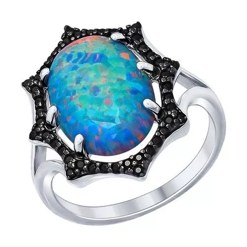 Кольцо из серебра с чёрными фианитами