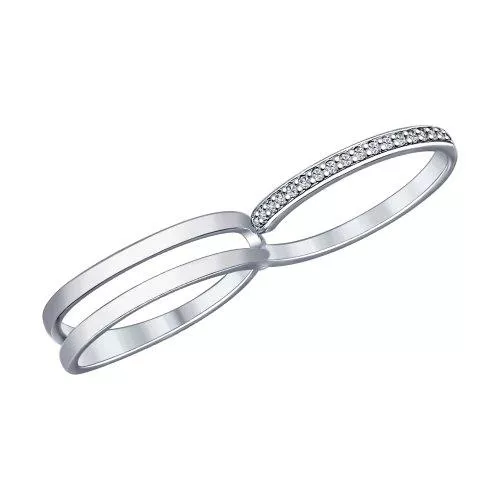 Кольцо на два пальца из серебра с фианитами