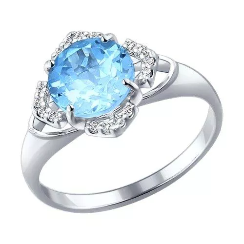 Кольцо из серебра с топазом и фианитами