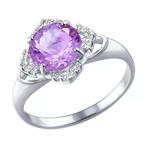 Кольцо из серебра с аметистом и фианитами