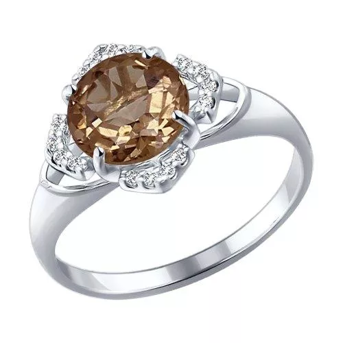 Кольцо из серебра с раухтопазом и фианитами