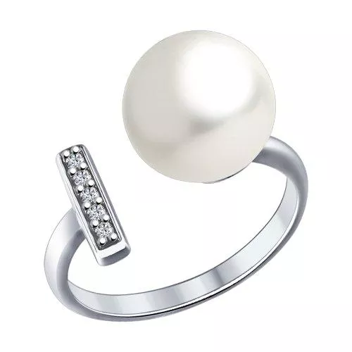 Кольцо из серебра с  жемчугом и фианитами