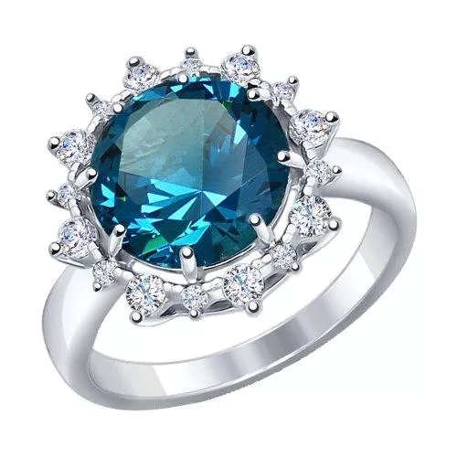 Кольцо из серебра с ситаллом и фианитами