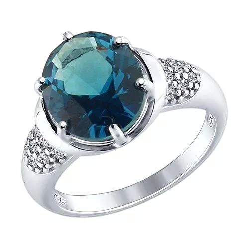 Кольцо из серебра с синим ситаллом и фианитами