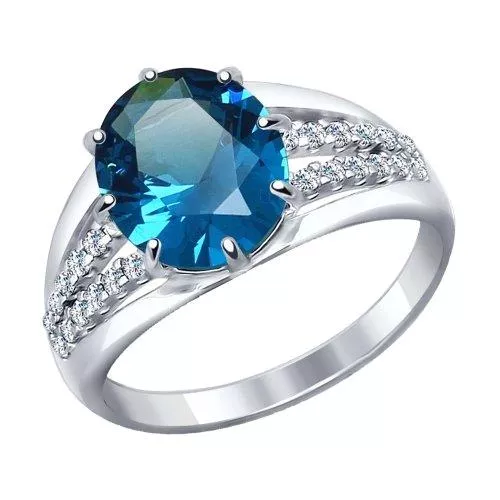 Кольцо из серебра с синим ситаллом и фианитами