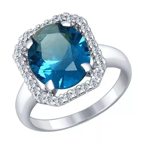 Кольцо из серебра с синим ситаллом и фианитами