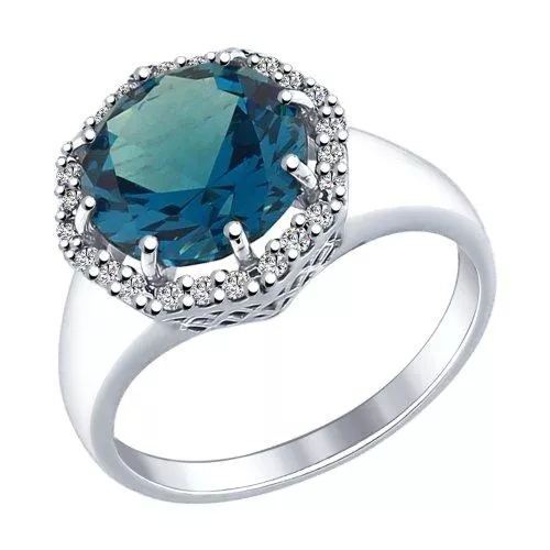 Кольцо из серебра с ситаллом и фианитами