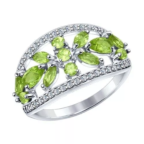 Кольцо из серебра с хризолитами и фианитами