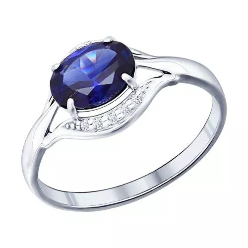 Кольцо из серебра с наносапфиром и фианитами