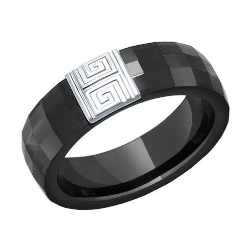 Кольцо из чёрной керамики с серебром