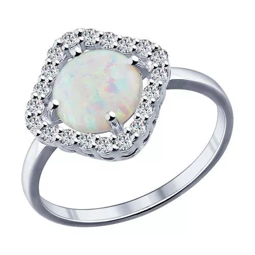 Кольцо из серебра с опалом и фианитами