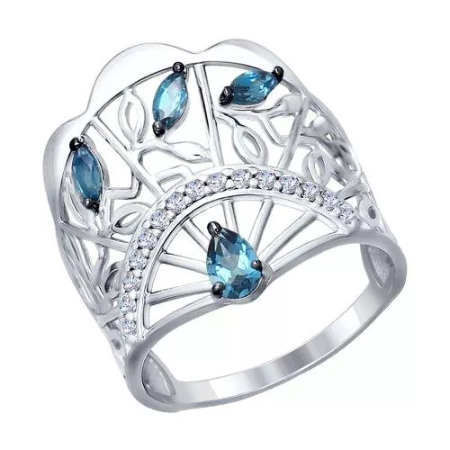 Кольцо «Веер» из серебра с топазами и фианитами