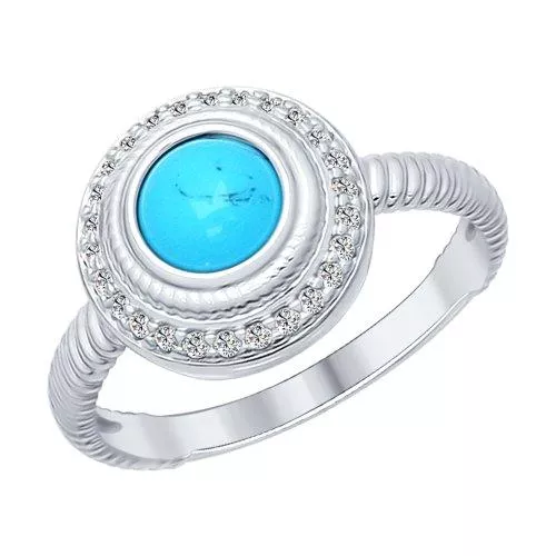 Кольцо из серебра с бирюзой (синт.) и фианитами