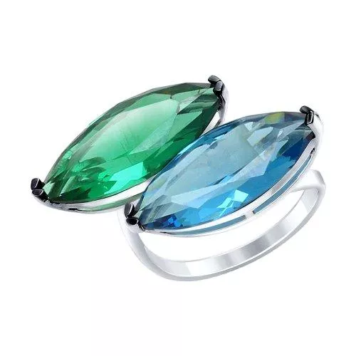 Кольцо из серебра с зелёным и синим ситаллами