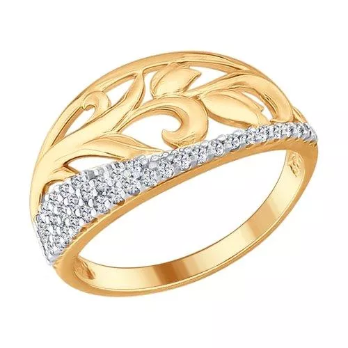 Кольцо из золочёного серебра с фианитами