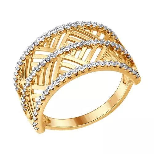 Кольцо из золочёного серебра с фианитами