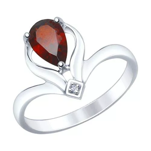 Кольцо из серебра с гранатом и фианитом